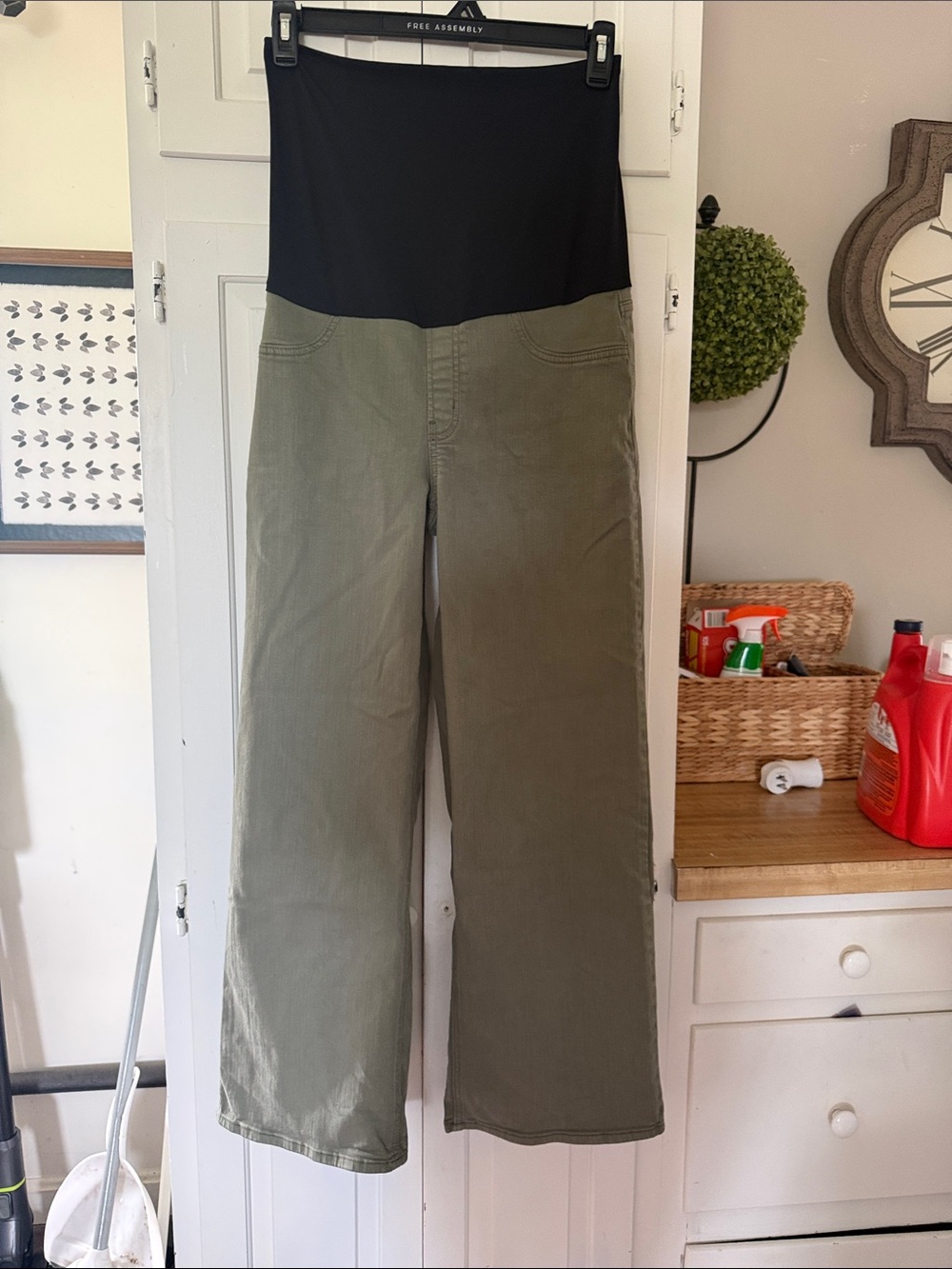 Just USA Olive Wide-Leg Sweatpants with Black Waist Panel